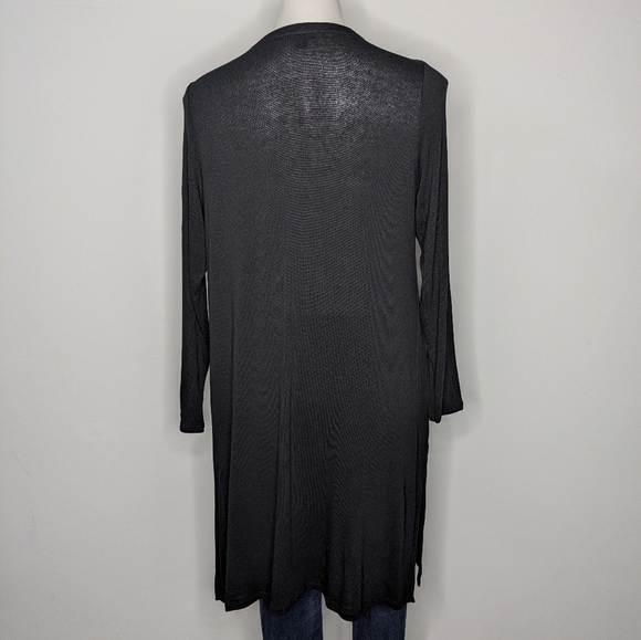 J Jill Wearever Collection Black Sheer Lightweight Long Button Up Cardigan MP - Picture 4 of 7